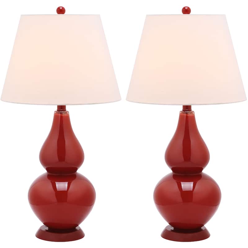 SAFAVIEH Lighting Demetria 27-inch Double Gourd White Table Lamp (Set of 2) - 14"x14"x26" - 14Wx14Dx26H