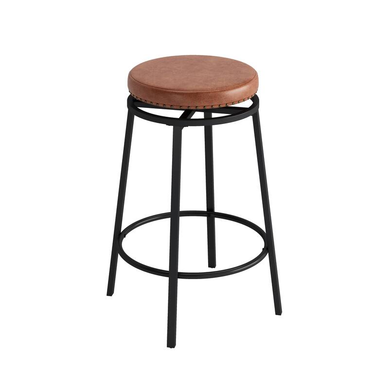 3-Drawer Long Dining Table Set with Power Outlets, Bar Kitchen Table Set with Circular PU Stools, Brown Gray Table+Black Stool