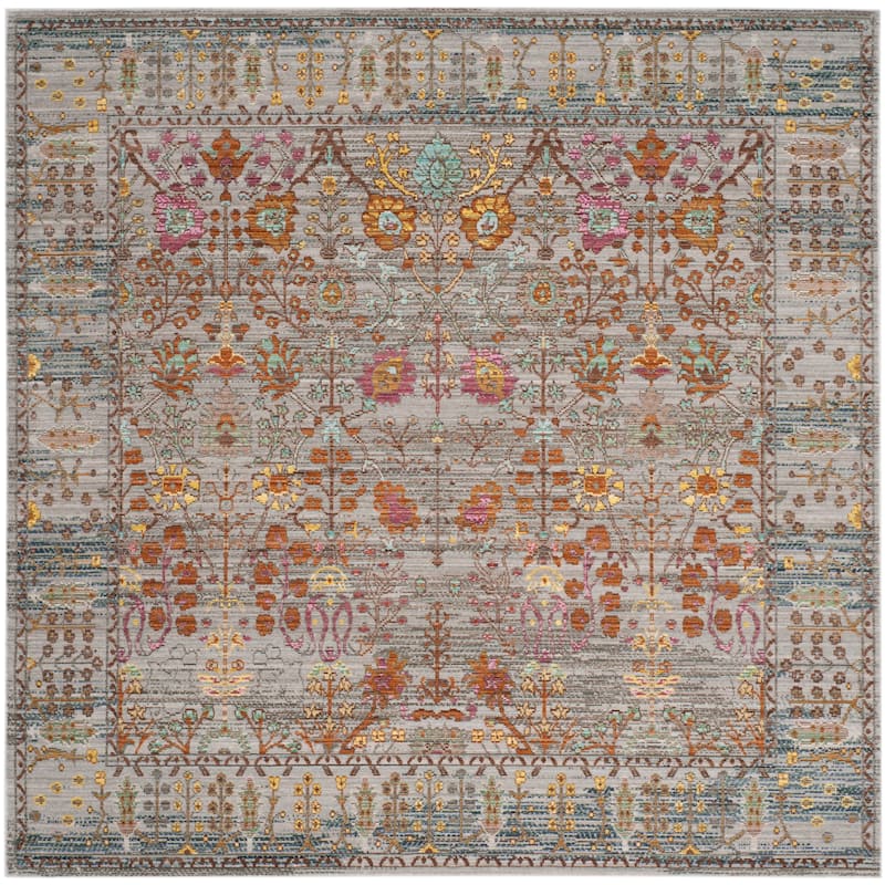 SAFAVIEH Valencia Insaf Vintage Boho Oriental Rug - 6'7" Square - Grey/Multi