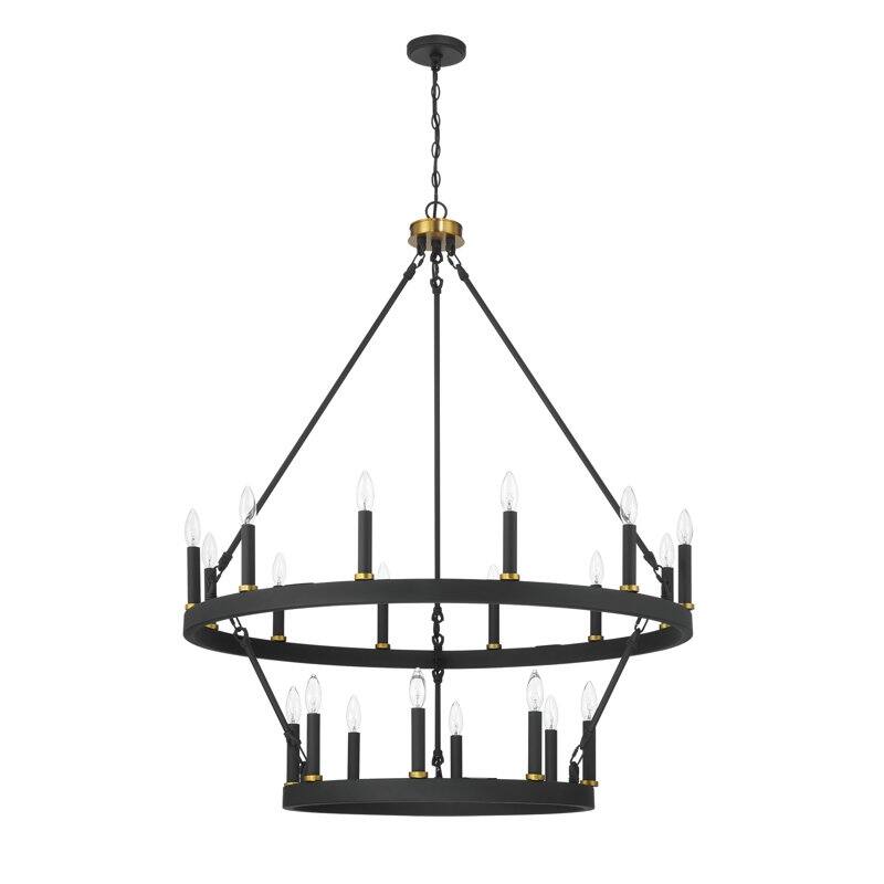 Acroma 40 in. Black Modern Wogan Wheel Chandelier 2-Tier Vintage Candle Light Fixture