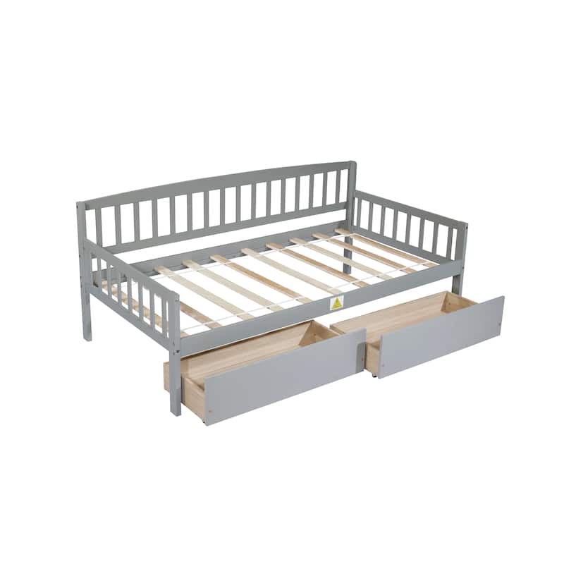 Twin-size Pine Wood Daybed with two Storage Drawers, Sofa Bed with Bed Platform of 10 Support Slats