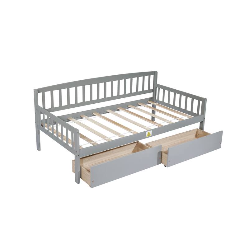 Twin-size Pine Wood Daybed with two Storage Drawers