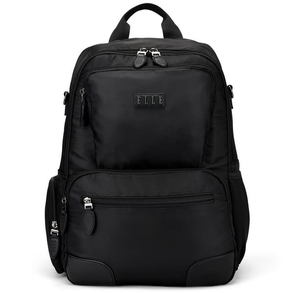 slide 2 of 13, ELLE Voyage 20L Twill and Vegan Leather Backpack Black