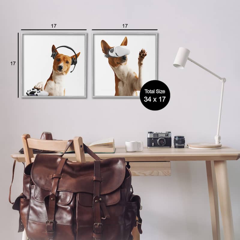 Stupell Video Game Dogs with VR Framed Giclee Art Design By CAD Design (Set of 2)