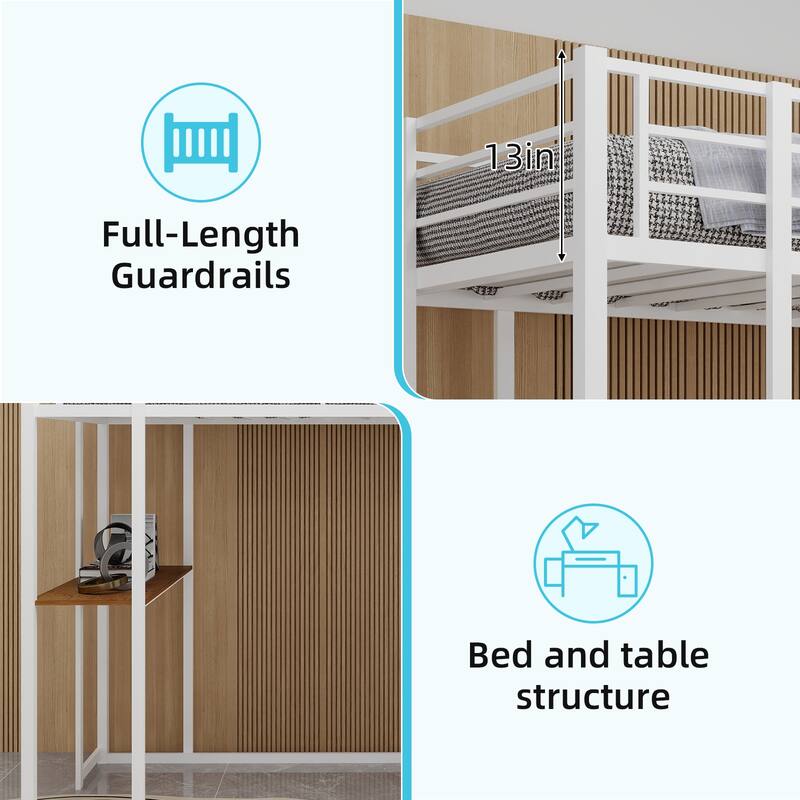 Space-Saving Iron Frame Bunk Bed with L-Shaped Desk and Dual Stairs