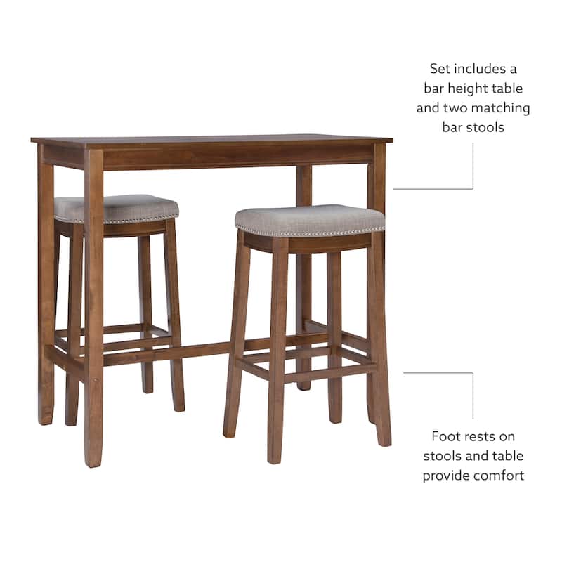 3-Piece Bar Table and Stool Set- 47.25" - Brown and Gray