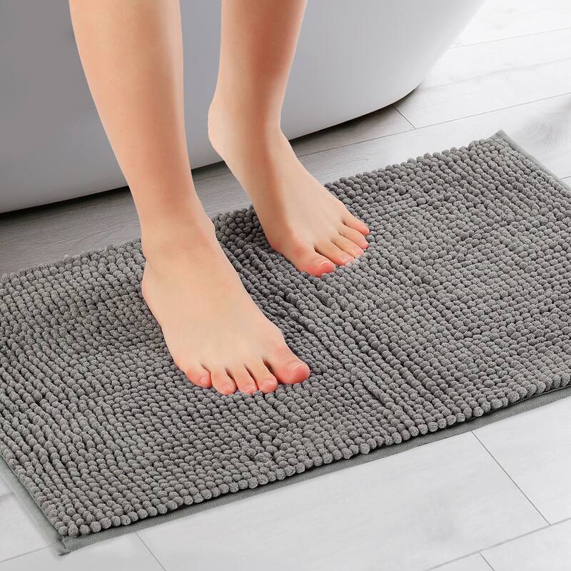 Bathroom Rugs, Soft Plush & Fluffy Bath Mats Non Slip Extra Thick Microfiber Bathroom Mat - Grey - 20" x 32"