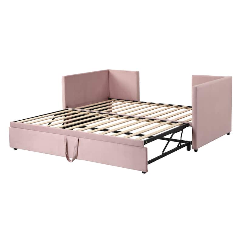 Twin Size Upholstered daybed with Pop Up Trundle - Pink