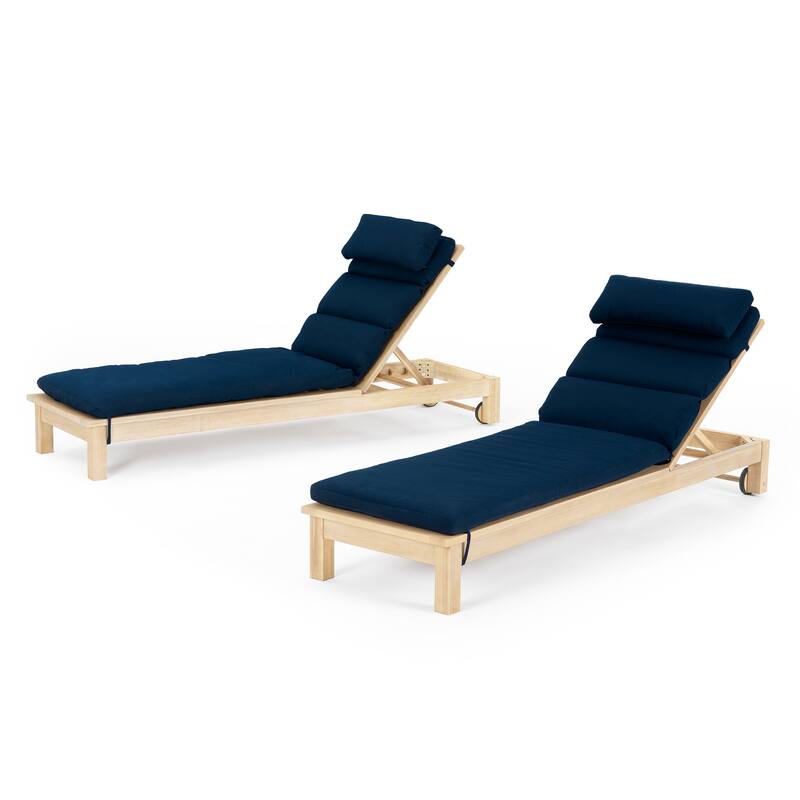 Kooper 2 Piece Sunbrella Outdoor Patio Chaise Lounges With Cushions - Navy Blue