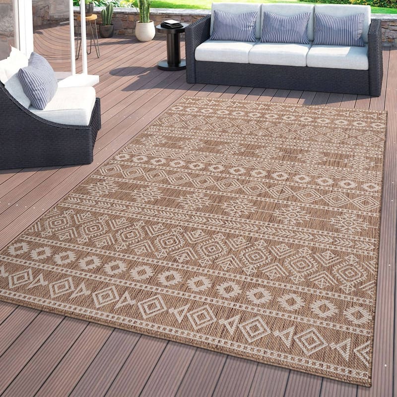 World Rug Gallery Geometric Boho Textured Flat Weave Indoor/Outdoor Area Rug