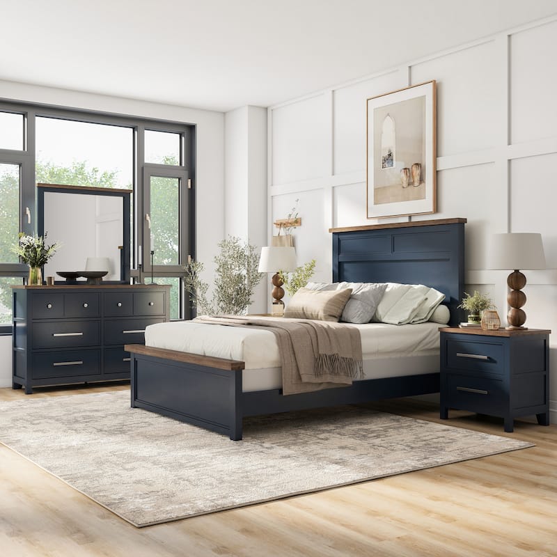 Furniture of America Althea Modern Farmhouse 5-Piece Wood Kids Panel Bedroom Set - Blue - Full