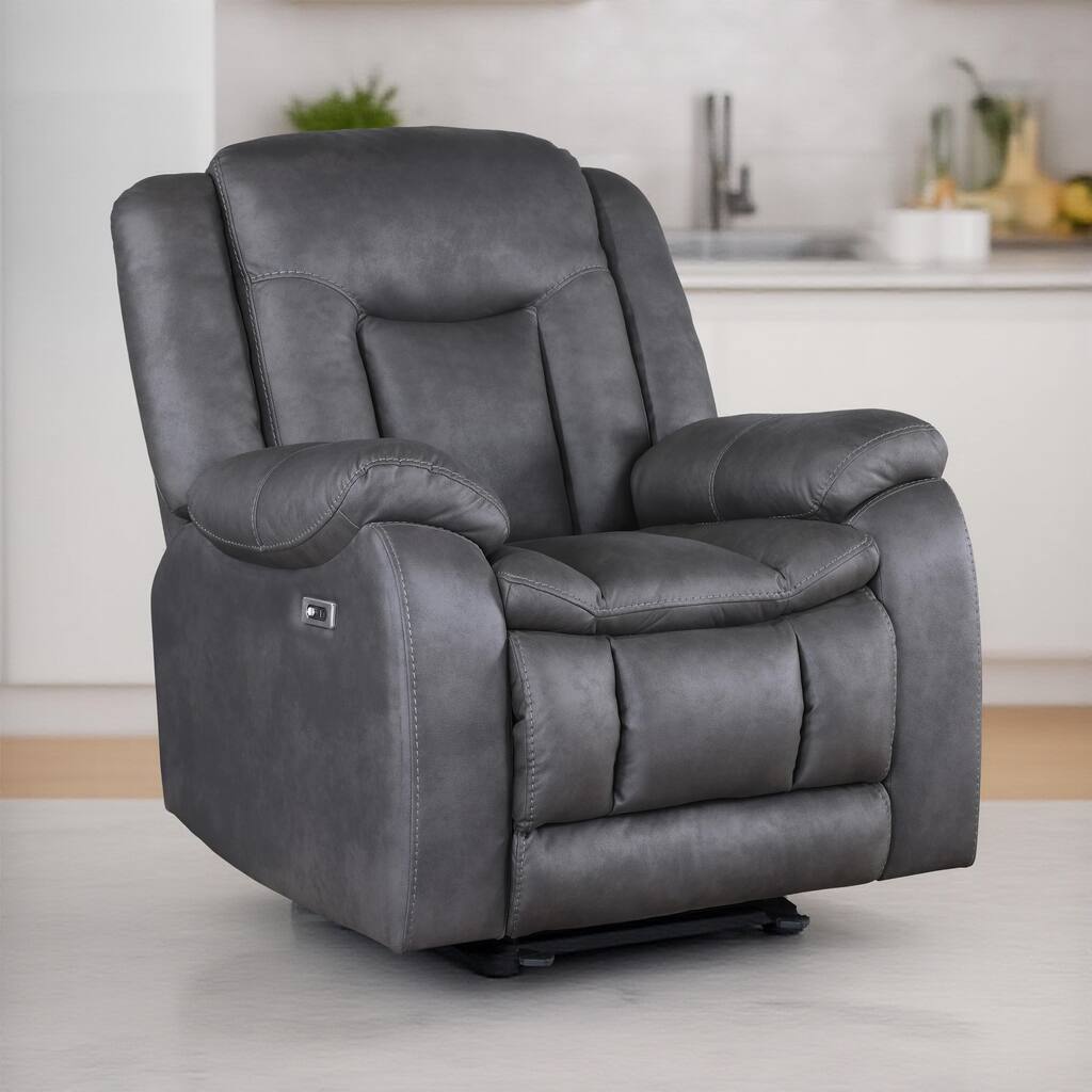 Olaf Manual Glider Recliner Chair, Plush Dark Gray Faux Leather