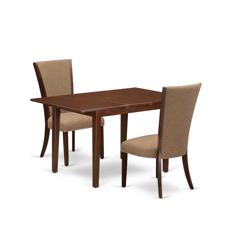 HomeStock 3-Pc Mahogany Finish Rectangular Solid Wood Top with Butterfly Leaf Dining Table Set