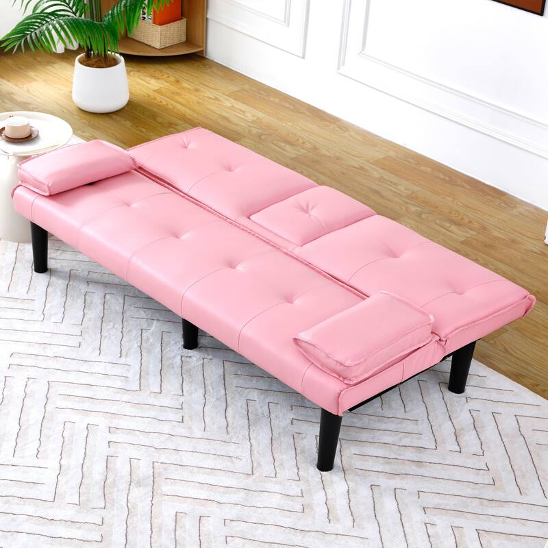 The 67-inch black PVC multi-functional sofa bed with a foldable and cup holder design