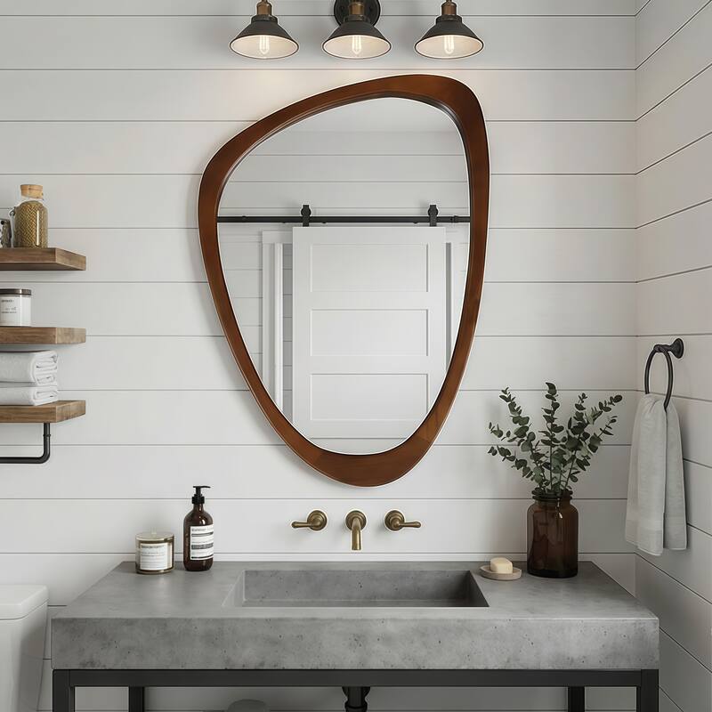 24"x36" Irregular Solid Wood Frame Decorative Mirror,For Bedroom, Bathroom, Living Room, Entryway