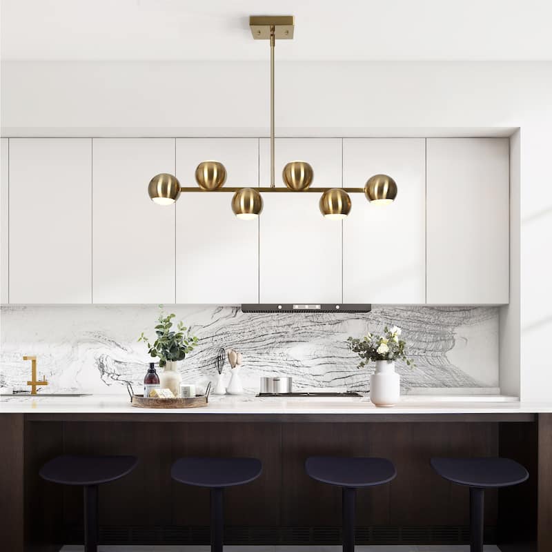 Modern 6-Light Gold LED Chandelier Metal Linear Island Lights for Dining Room