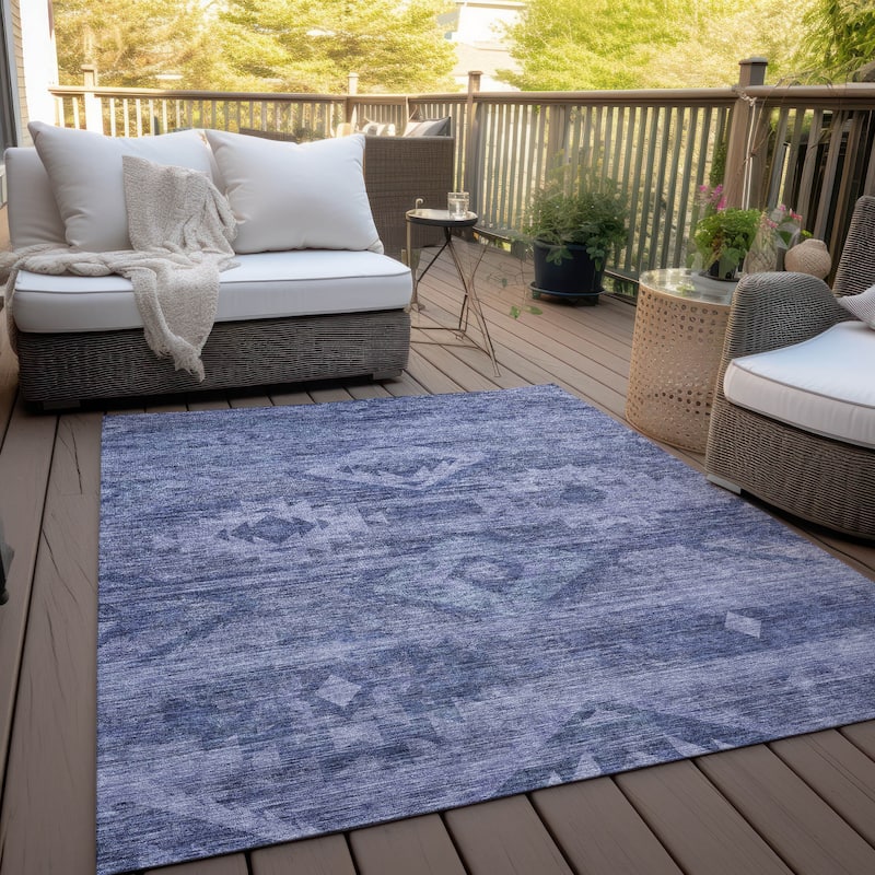 Machine Washable Indoor/ Outdoor Chantille Boho Tribal Rug - Navy - 3' x 5'