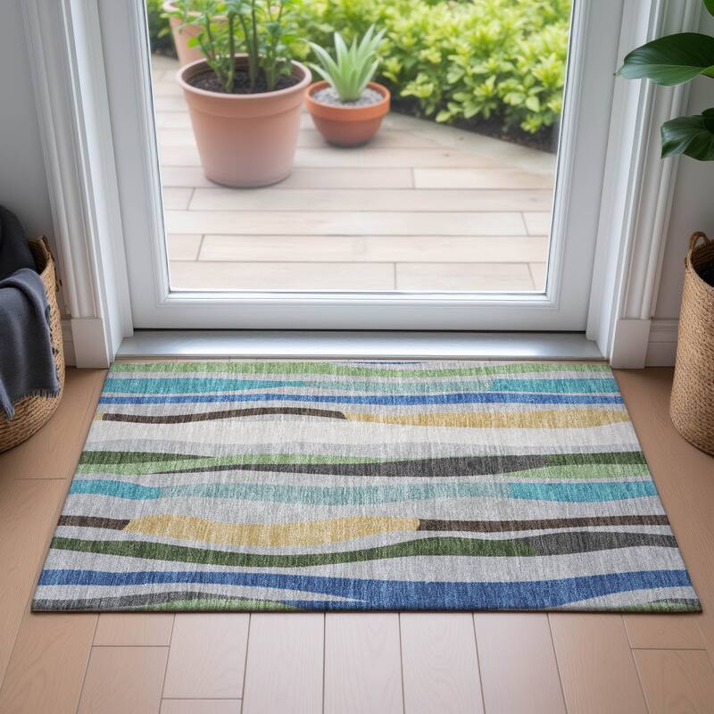 Machine Washable Indoor/Outdoor Modern Stripes Chantille Rug