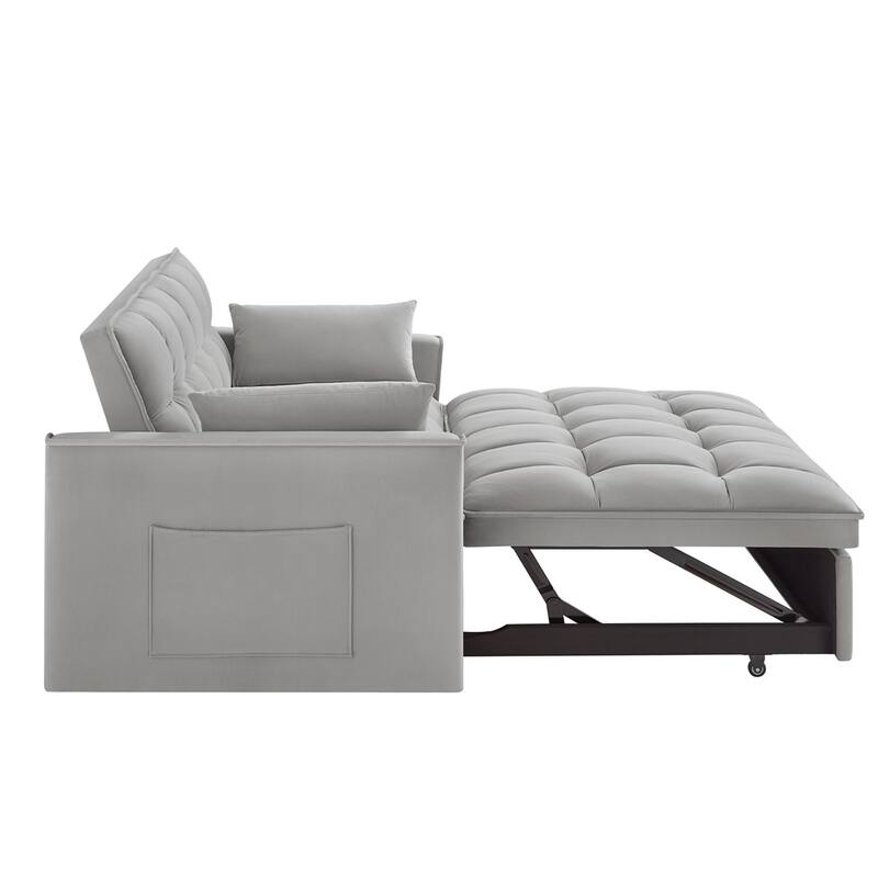 4 in1 Tufted Pull-out Sofa Bed with Backrest, Pillows, Storage Pockets