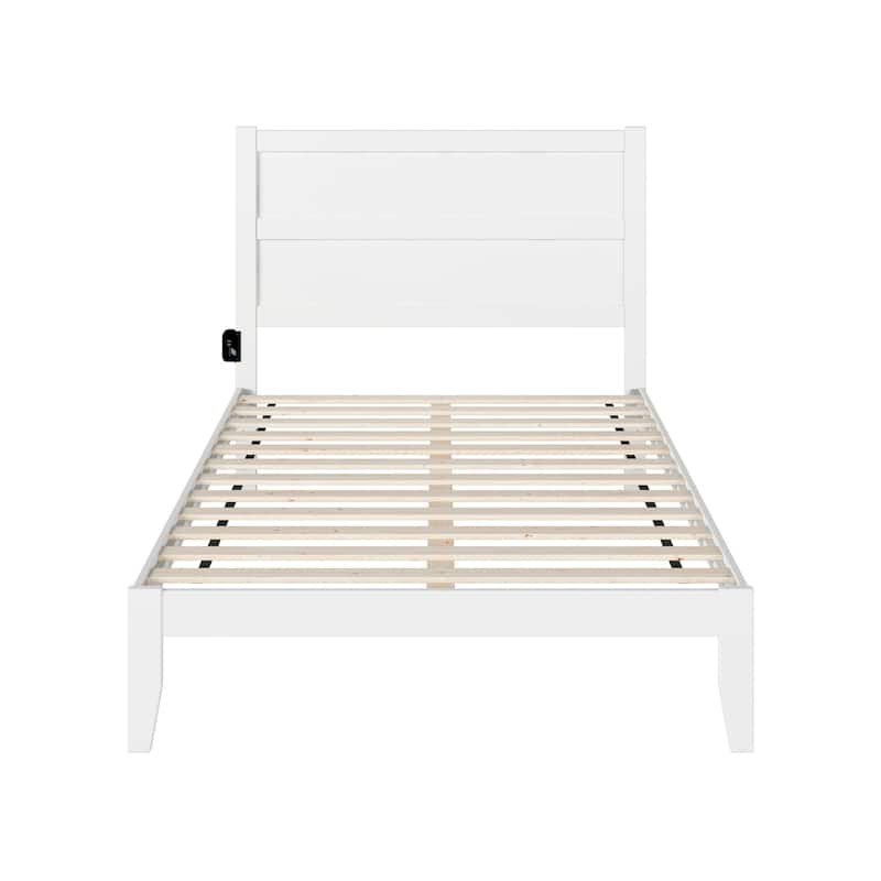 Full Size Bed Frame - Modern Platform Bed with Charging Station - Home Bedroom Furniture