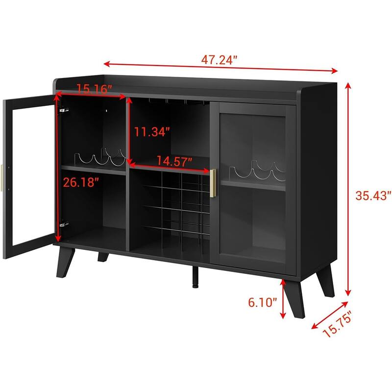 47" Industrial Wine Buffet with LED Lighting - BLACK