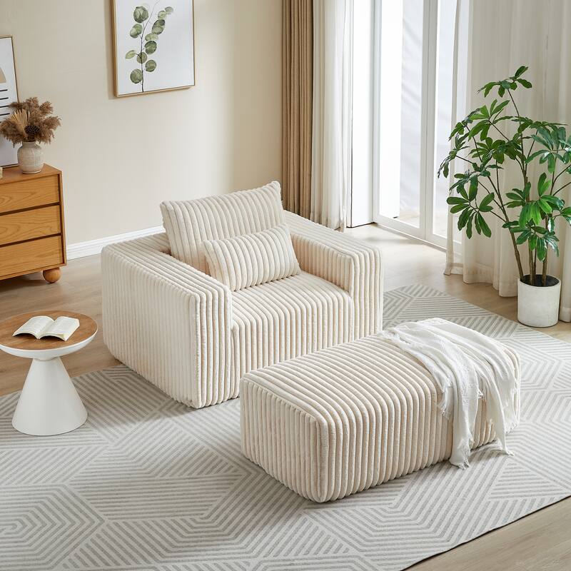 GDFStudio - Amelia Plush Corduroy Recliner Sofa with Removable Footrest for Relaxed Living Room Comfort
