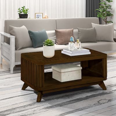 Rectangular Coffee Table with Solid Wood Legs and Storage Space