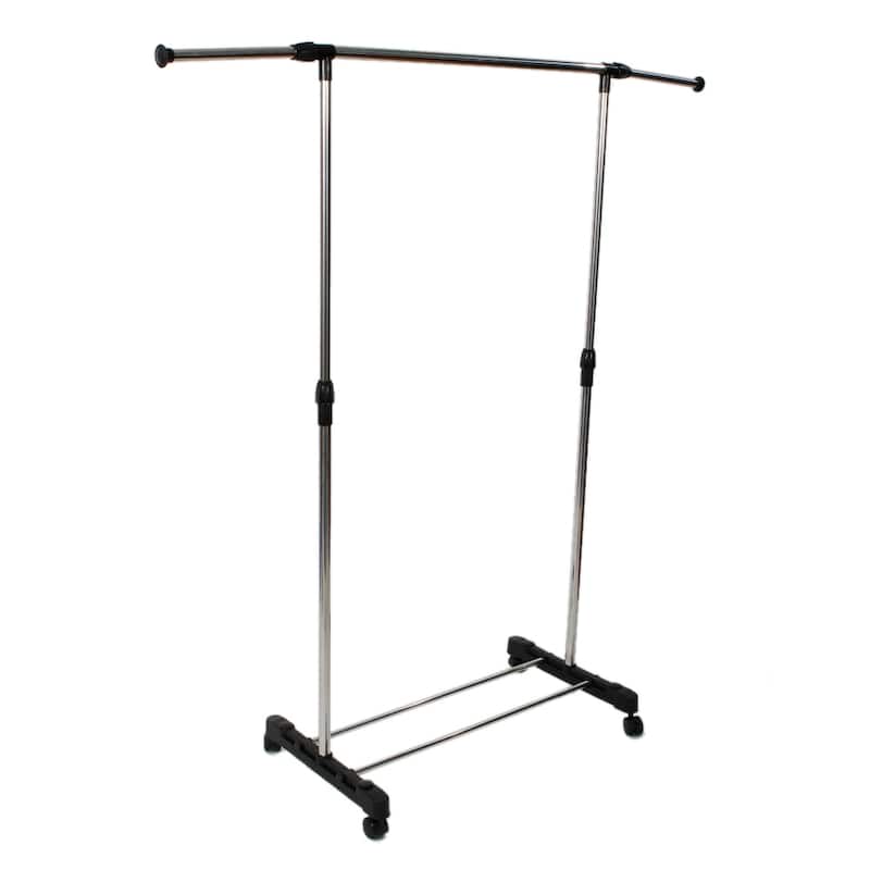 Single/Dual-bar Vertically-stretching Stand Clothes Rack with Shoe Shelf