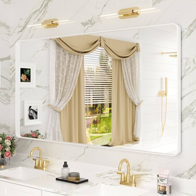 Modern Metal Frame Wall Mounted Bathroom Vanity Mirror - 55x30 - White