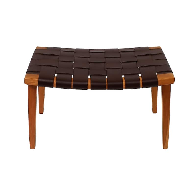Aria Home Brown Rene Accent Stool with Recycled Leather Seat & Ash Wood Frame