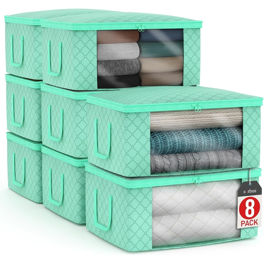 Sorbus Medium Clothes Storage Bags with Window, Lids, and Handles 8 Pack - 19"L x 13.5"W x 7.5"H