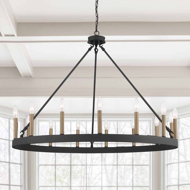 Acroma 15 Light 40 In Modern Farmhouse Wagon Wheel Chandelier-UL