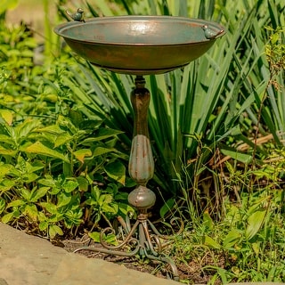 Pedestal Birdbath with Little Bird Detail in Copper Bronze