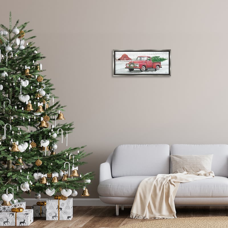 Stupell Christmas Truck on Snowy Farm Framed Floater Canvas Wall Art Design By Mollie B.