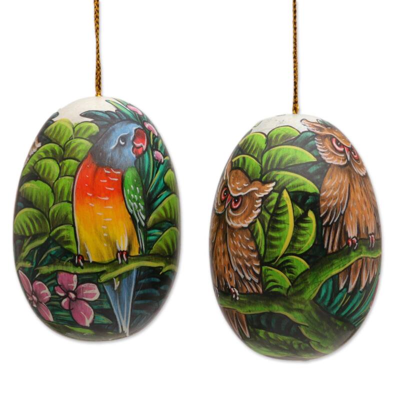 Novica Handmade Forest Of Birds Wood Ornaments (Pair)