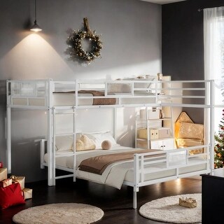 L-shaped Metal Twin over Full Size Bunk Bed