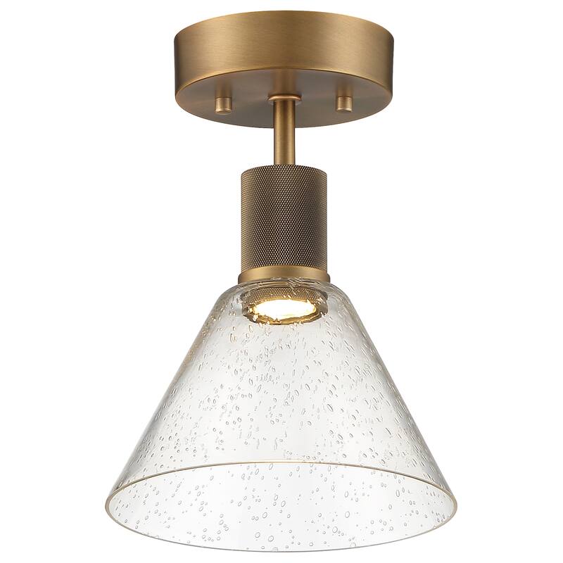Port Nine Martini LED Semi-Flush Light - Dedicated LED - Antique Brushed Brass/Seeded Glass