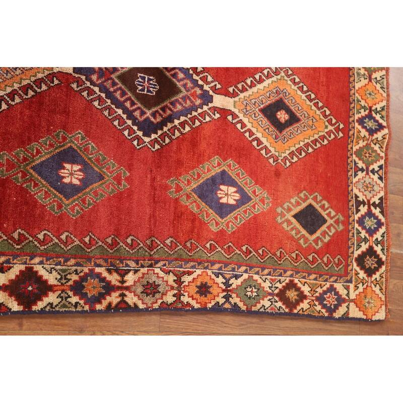 Geometric Shiraz Persian Vintage Accent Rug Hand-Knotted Wool Carpet - 3'4" x 4'11"