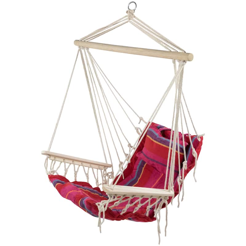 37" Pink and Red Striped Outdoor Hammock Chair with Pillow - 44"