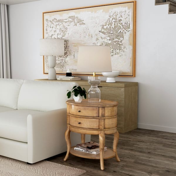 slide 2 of 7, Jarvis Oval 2-Drawer Side Table Antique Beige