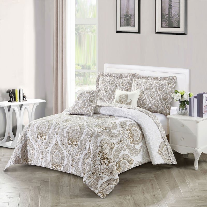 Serenta Heart DSK Printed Microfiber 5 Piece Quilts Set