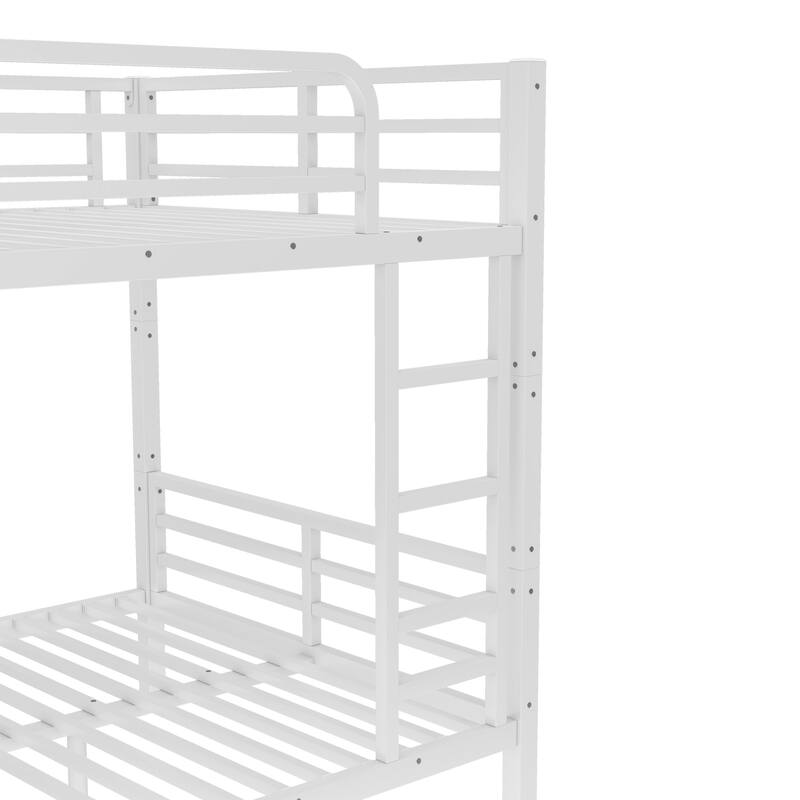 Modern Industrial Full XL over Full XL Thicker Steel Frame Bunk Bed with Guardrails and Storage, Anti-Noise Design