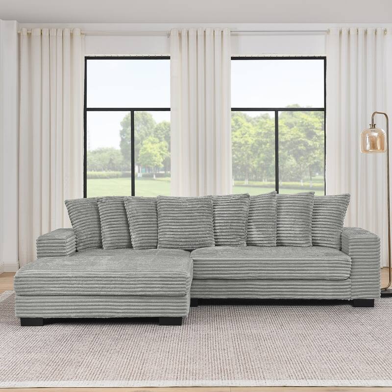 110.63" Modular Corduroy L-Shaped Upholstered Sleeper Convertible Sectional Sofa with ottoman - Grey