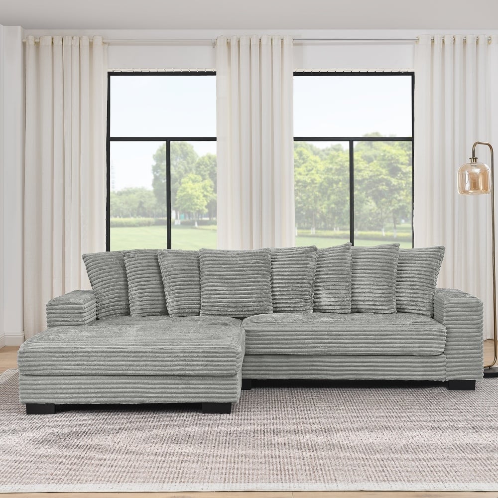 110.63" Modular Corduroy L-Shaped Upholstered Sleeper Convertible Sectional Sofa with ottoman