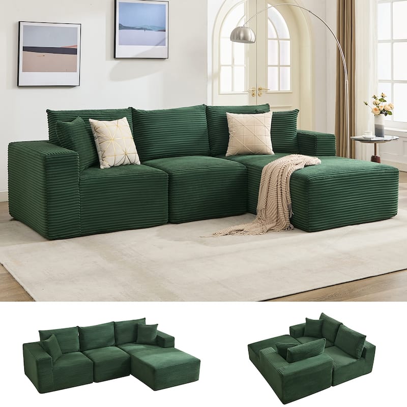 109'' Corduroy Modular Sectional Sofa with Chaise - Right Green