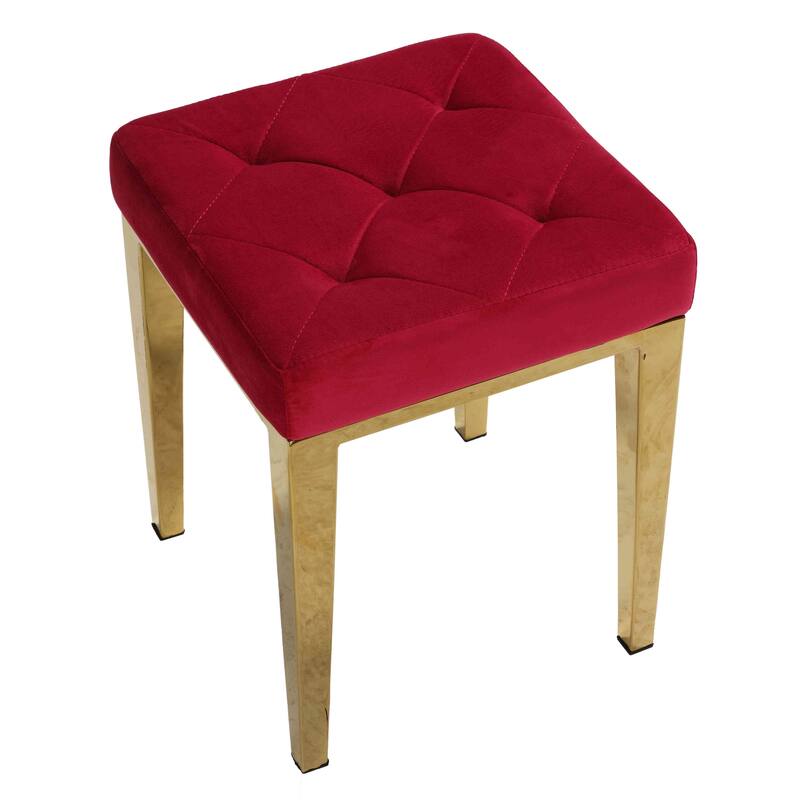 Cortesi Home Leeds Square Ottoman in Pink Velvet, Brushed Gold