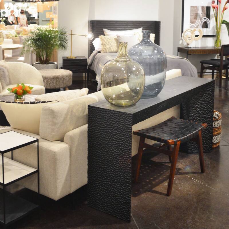 Cordilia 51-inch Rectangular Coffee Table with Textured Sides and Belly, Black Pine