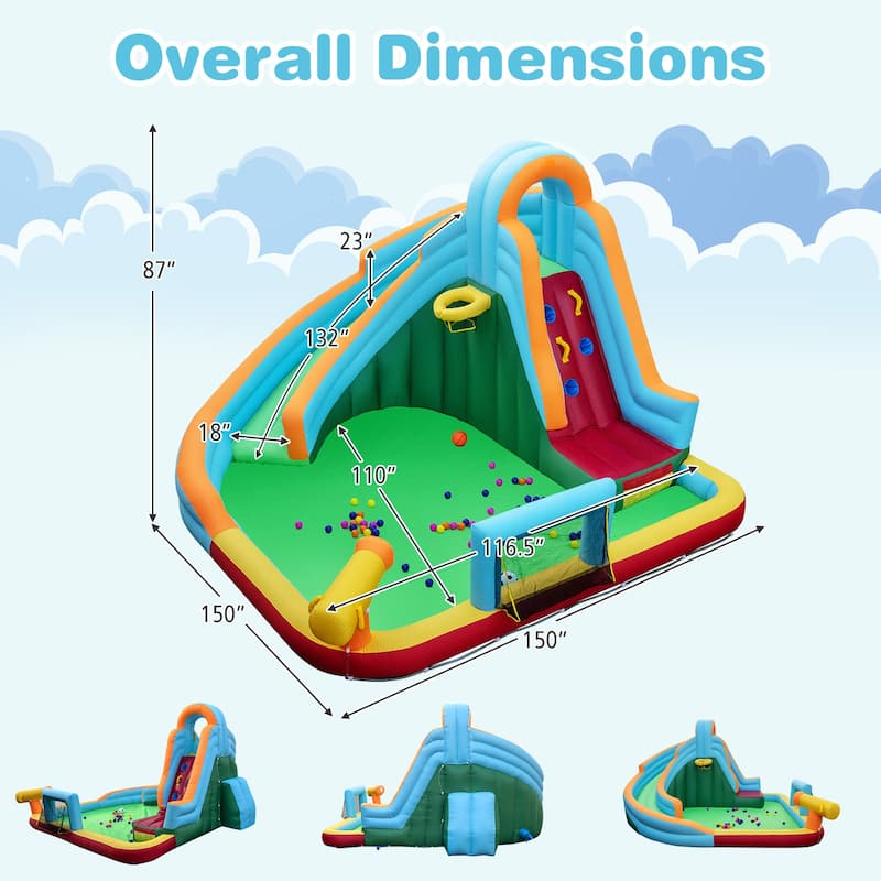 Gymax Inflatable Water Slide Park 6-in-1 Giant Bounce House w/Long - Multicolor