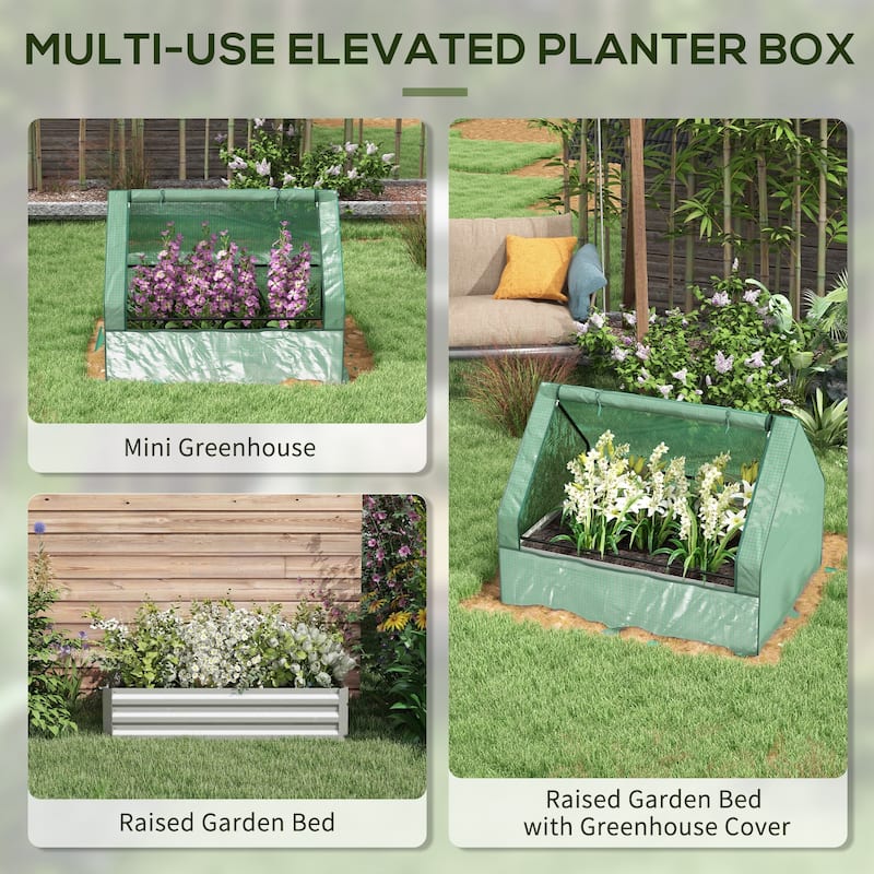 Galvanized Outdoor Planter Box Raised Garden Bed with Cover for Herbs and Vegetables