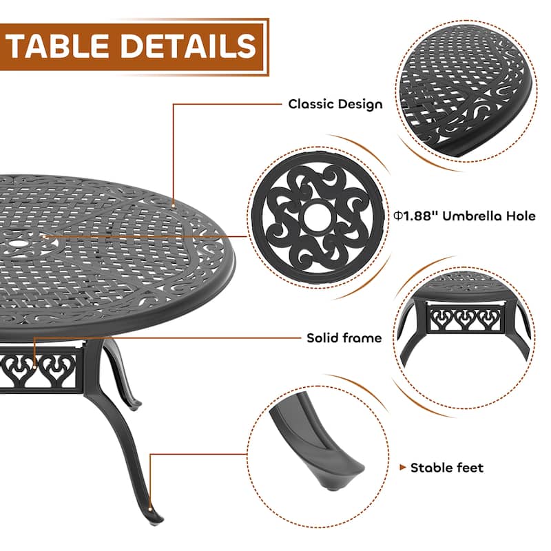 5/7-Piece Cast Aluminum Outdoor Dining Set with 48.03 in. Round Table and Random Color Cushions